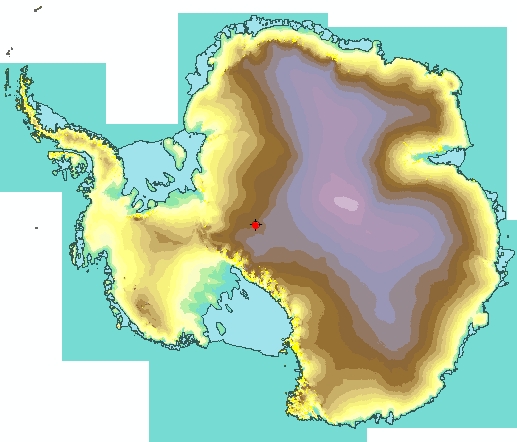 Antarctic elevations, classified at 200 m intervals and symbolized with the Elevation #2 color ramp.
