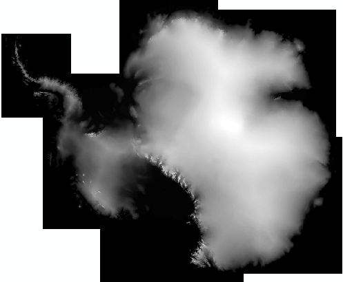 Antarctic surface elevation raster, displayed with default symbology