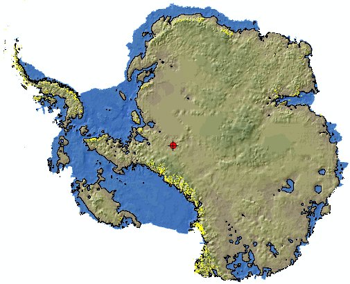 DEM of Antarctica after isostatic rebound and a sea level rise of 80.5 meters.  Blue areas are below sea level.
