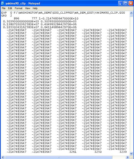Figure 2. An .E00 DEM file displayed in Notepad