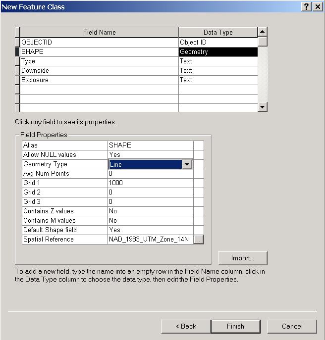 New Feature Class - SHAPE field properties