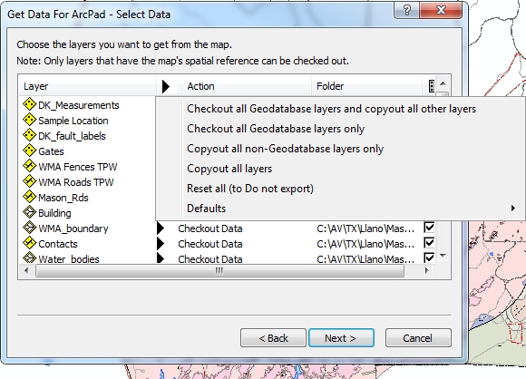 Get data for ArcPad window