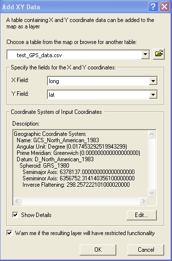 Add XY data window in ArcMap