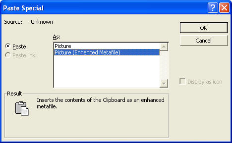 Paste Special screen capture from MS Word